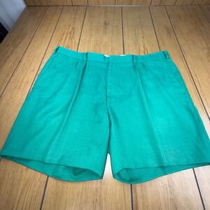 Vintage Islander Linen Bermuda Shorts Green Pleated Mens 44 English Sports Shop